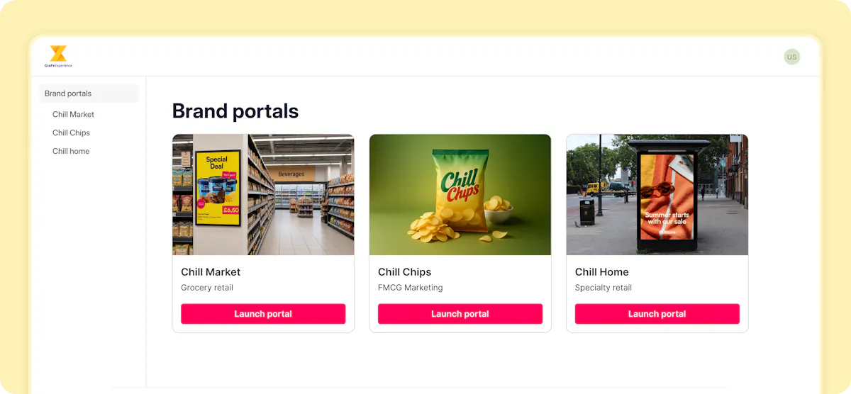 Experience Portal showing branded design templates available to local teams