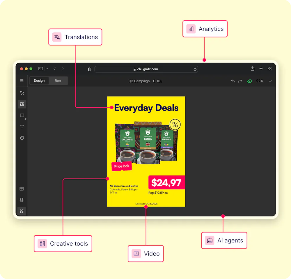 GraFx extensions connect translations, analytics, AI agents, video and creative tools.