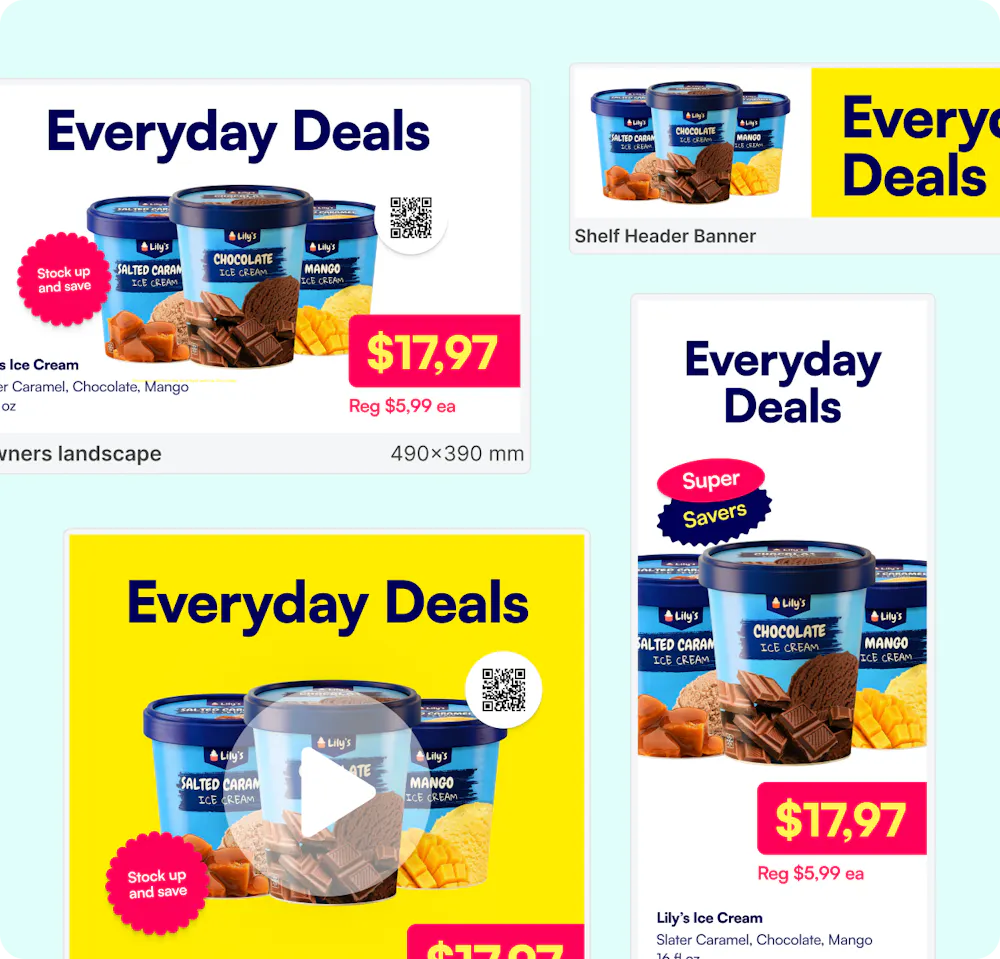 One campaign adapted across print, social and animated layouts.