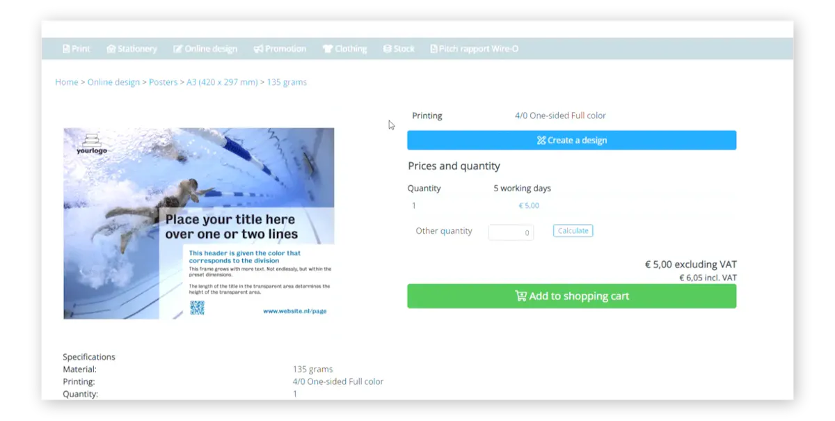 Screen from the Prindustry Brand Portal Order & Create Page