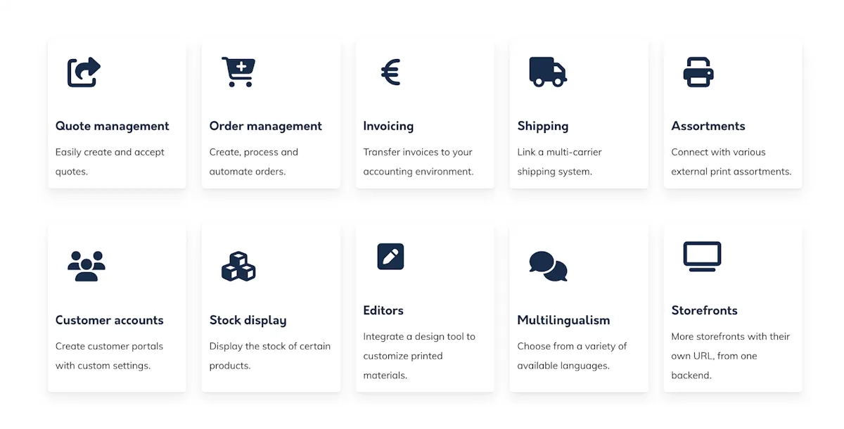 Prindustry's rich feature set