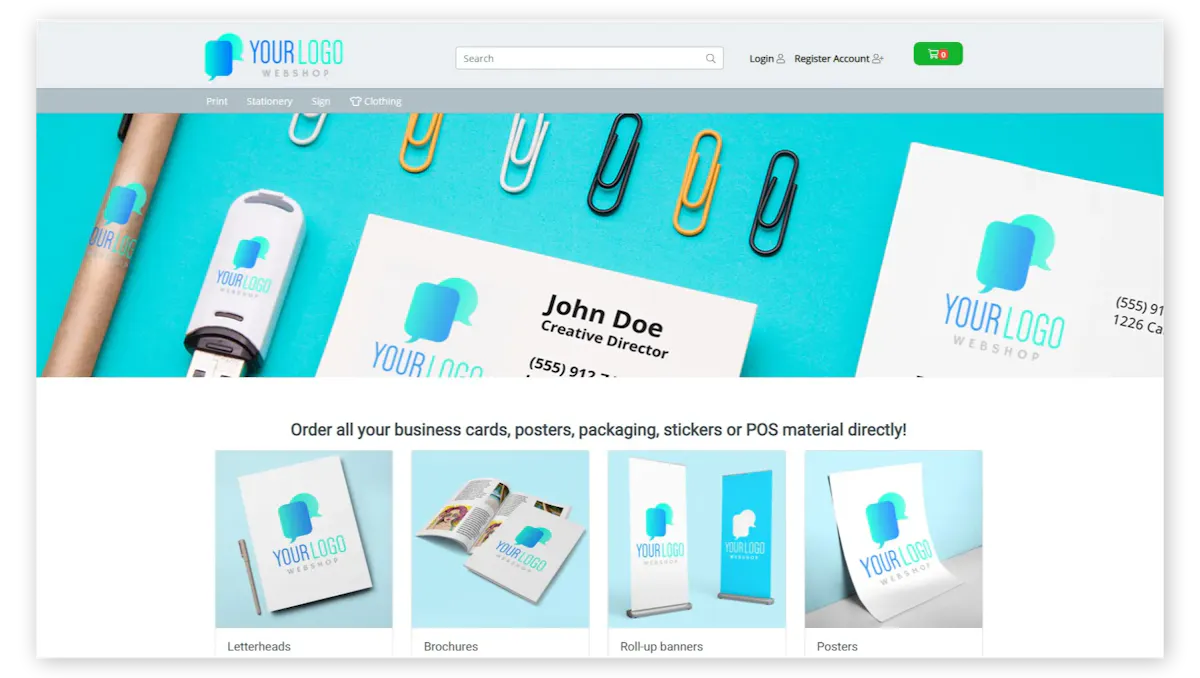 Screengrab of the Prindustry Demo Webshop