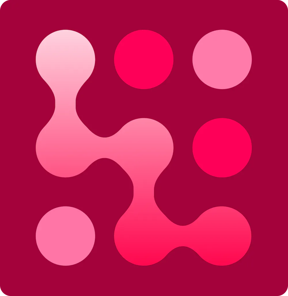 Illustration: a grid of pink circles on a red tile, some of them joined into a winding path.