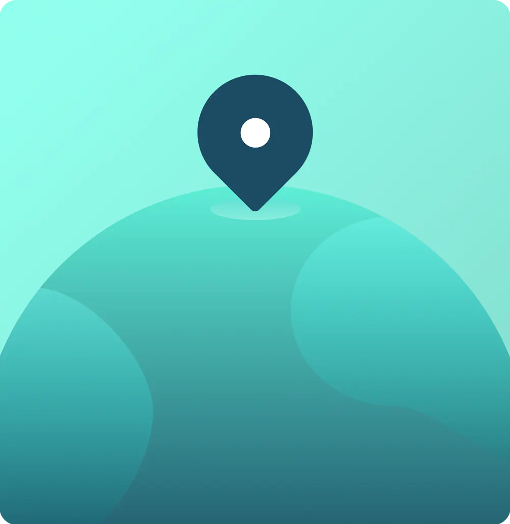 Illustration of a location pin on top of a globe, representing localization.