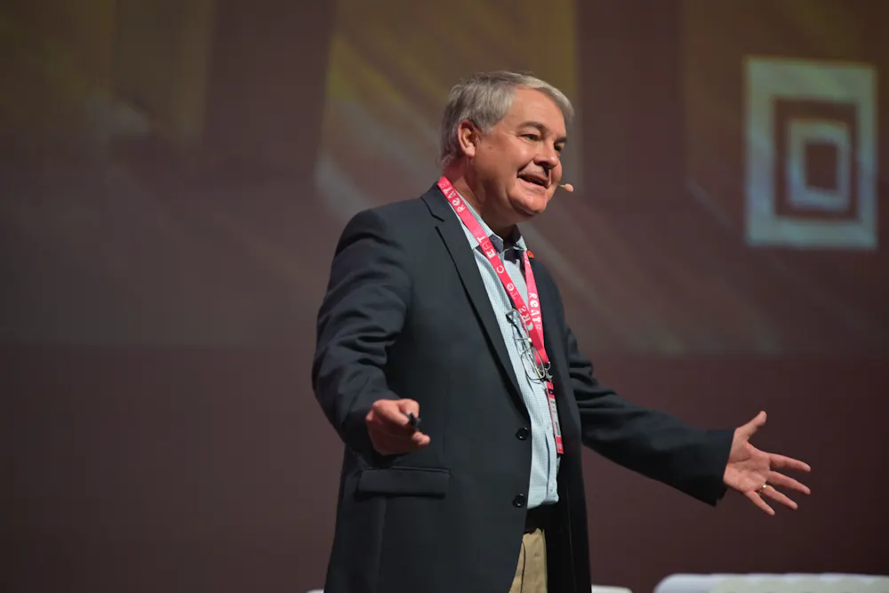 Speaker presenting on stage at CREATE Europe 2023.